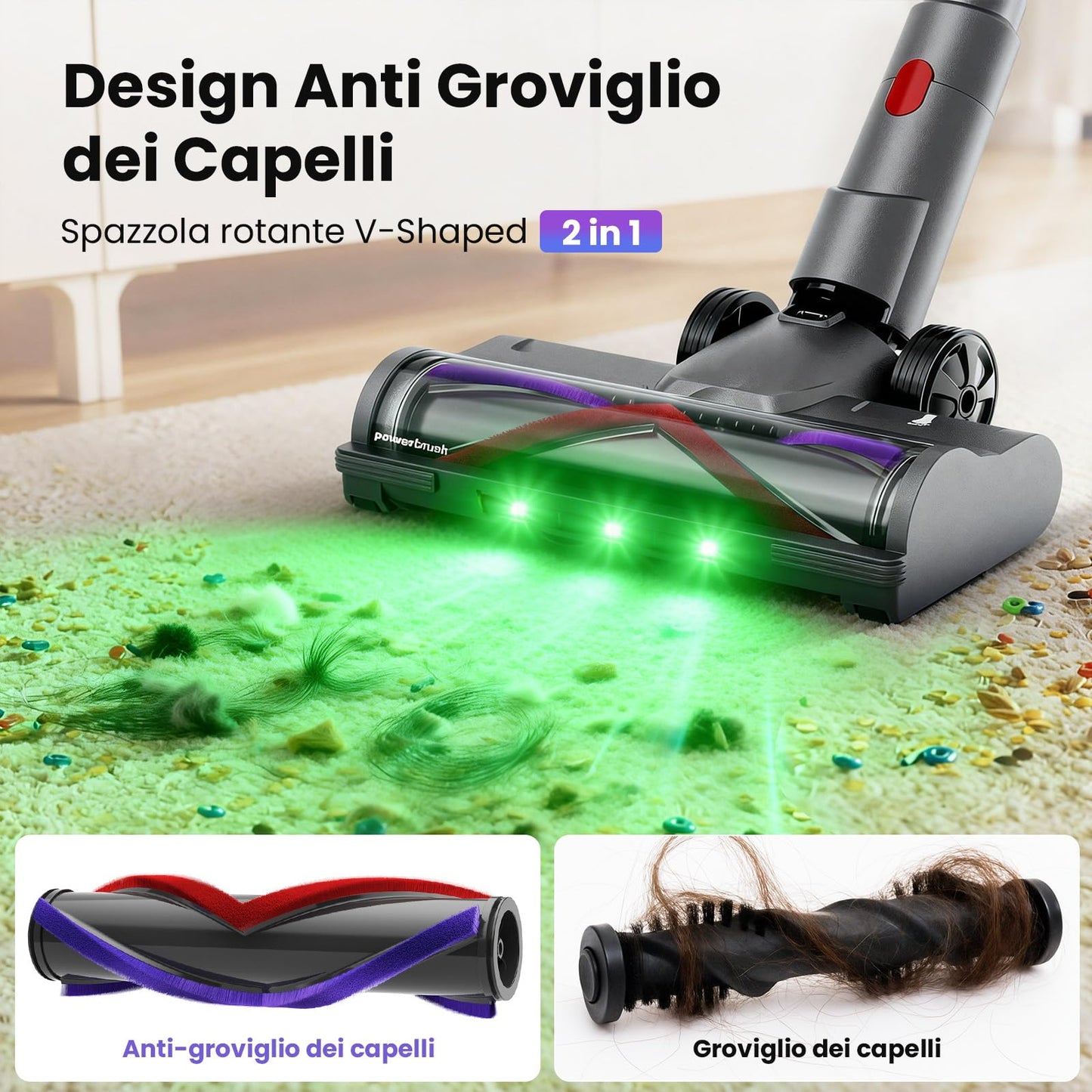 Aspirapolvere Senza Fili, 600W/58000Pa, Scopa Elettrica Senza Fili 75 Min, Aspirapolvere Senza Filo con LED Touchscreen, Autoportante Anti-Avvolgimento per Tappeti/Pavimenti/Peli Animali