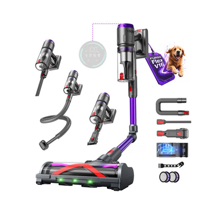FURGO Flex V16 Aspirapolvere Senza Fili, 600W/58000Pa/75Min, Scopa Elettrica Senza Fili con Tubo Pieghevole, Tubo flessibile da 1 m, Spazzola per animali, Per Pavimenti/Tappeti