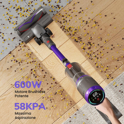 FURGO Flex V16 Aspirapolvere Senza Fili, 600W/58000Pa/75Min, Scopa Elettrica Senza Fili con Tubo Pieghevole, Tubo flessibile da 1 m, Spazzola per animali, Per Pavimenti/Tappeti