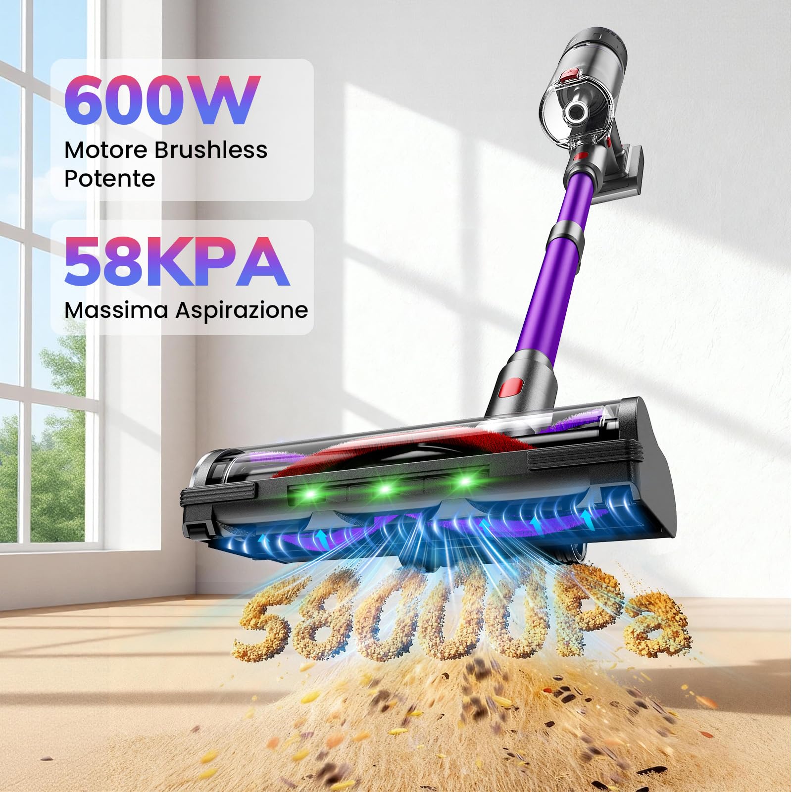 Circlio Akku-Hand-und Stielstaubsauger 58000Pa Akku Staubsauger 600W/75Min/1,6L Staubsauger Kabellos, 600 W, beutellos, Selbststehendes Design,Staubsauger für Tierhaare,Teppich und Hartboden