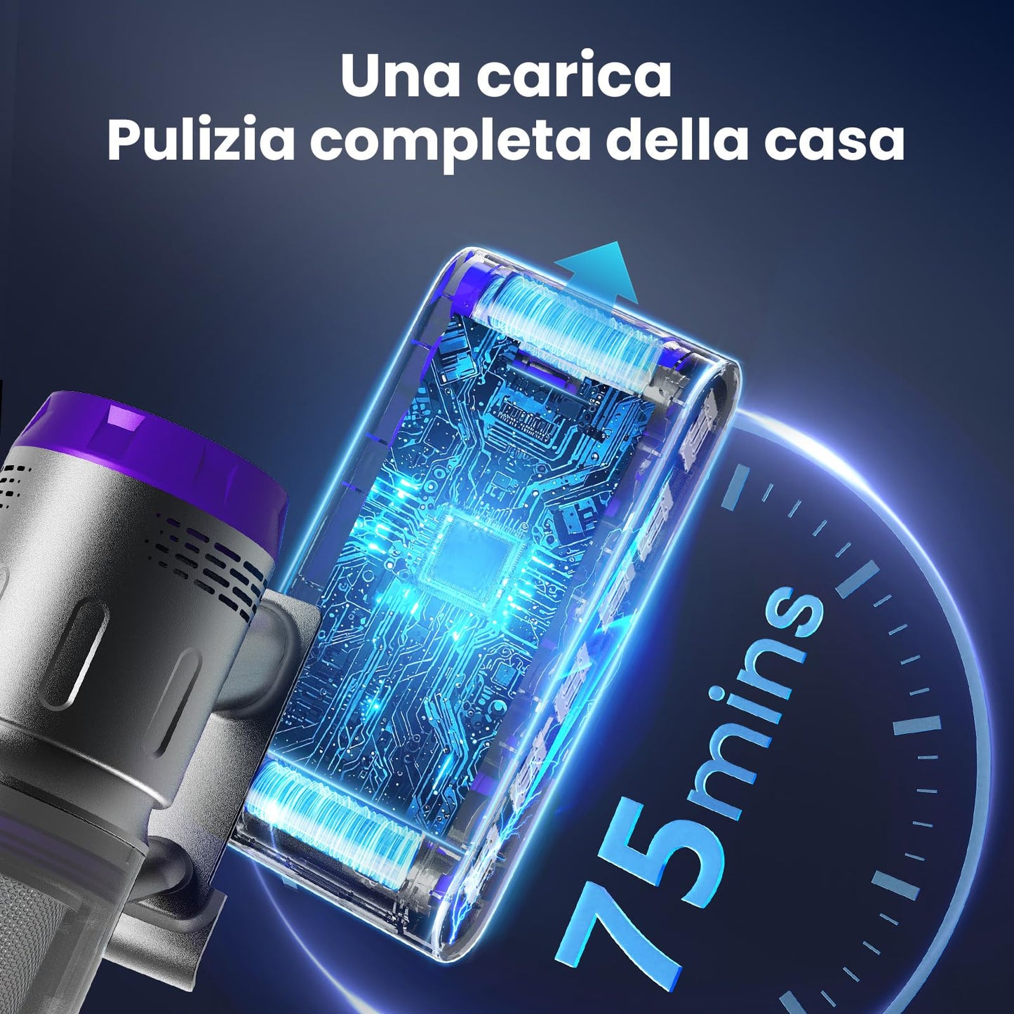 Aspirapolvere Senza Fili 600W/58kPa/75 Min, NOVAX T80 Pure, Scopa Elettrica Senza Fili con Tubo Piegabile, Aspirapolvere Senza Filo Antiacari per Materassi, per Tappeti/Pavimenti/Peli Animali