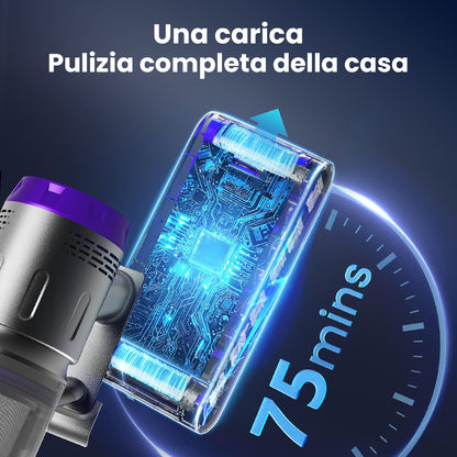 Aspirapolvere Senza Fili 600W/58kPa/75 Min, NOVAX T80 Pure, Scopa Elettrica Senza Fili con Tubo Piegabile, Aspirapolvere Senza Filo Antiacari per Materassi, per Tappeti/Pavimenti/Peli Animali