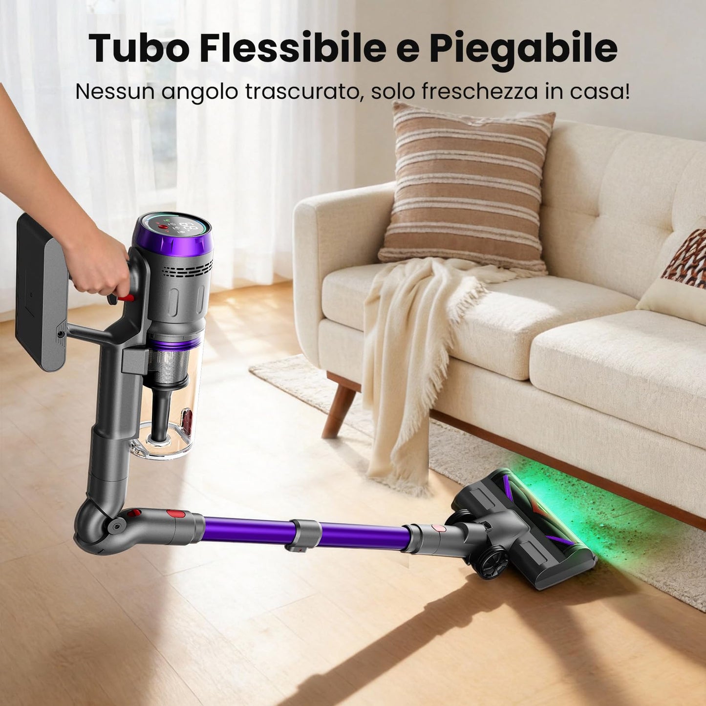 Aspirapolvere Senza Fili 90 Min, 600W/58000Pa, Scopa Elettrica Senza Fili, Aspirapolvere Senza Filo con LED Touchscreen, Autoportante Anti-Avvolgimento per Tappeti/Pavimenti/Peli Animali