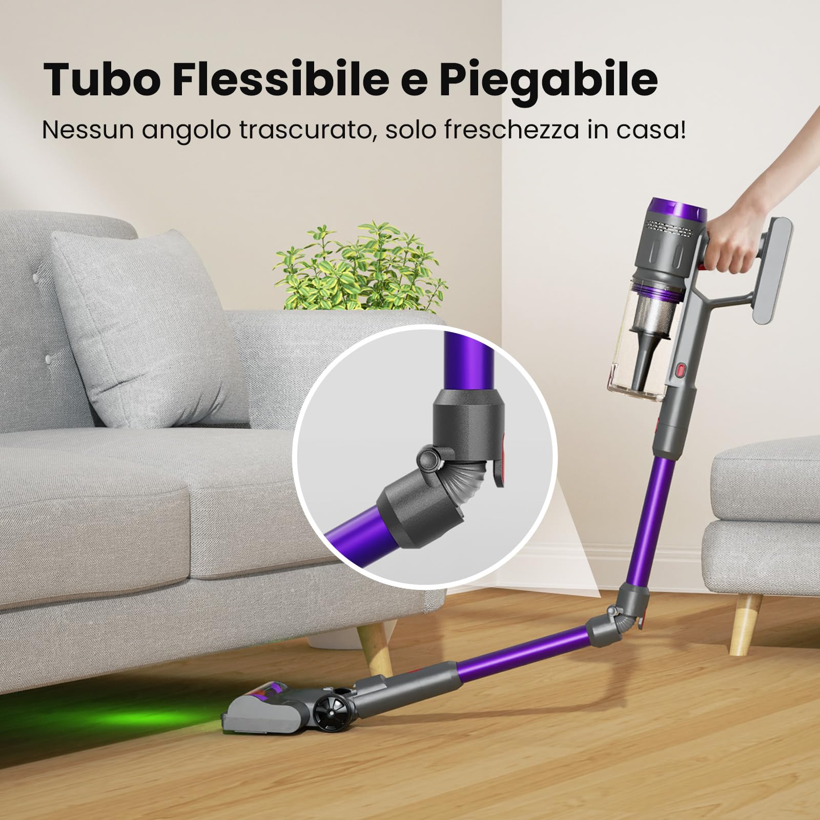 Circlio Akku-Hand-und Stielstaubsauger 58000Pa Akku Staubsauger 600W/75Min/1,6L Staubsauger Kabellos, 600 W, beutellos, Selbststehendes Design,Staubsauger für Tierhaare,Teppich und Hartboden