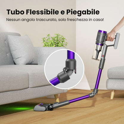 Aspirapolvere Senza Fili, 600W/58000Pa, Scopa Elettrica Senza Fili 75 Min, Aspirapolvere Senza Filo con LED Touchscreen, Autoportante Anti-Avvolgimento per Tappeti/Pavimenti/Peli Animali