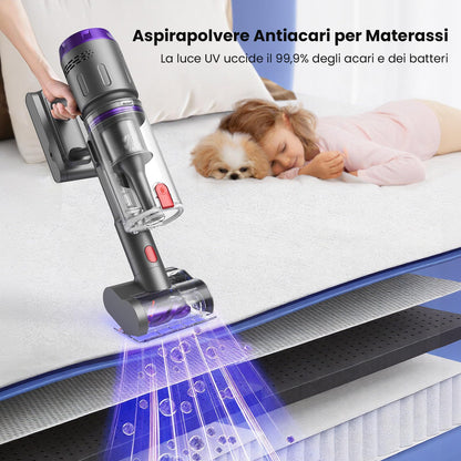 Aspirapolvere Senza Fili 600W/58kPa/75 Min, NOVAX T80 Pure, Scopa Elettrica Senza Fili con Tubo Piegabile, Aspirapolvere Senza Filo Antiacari per Materassi, per Tappeti/Pavimenti/Peli Animali