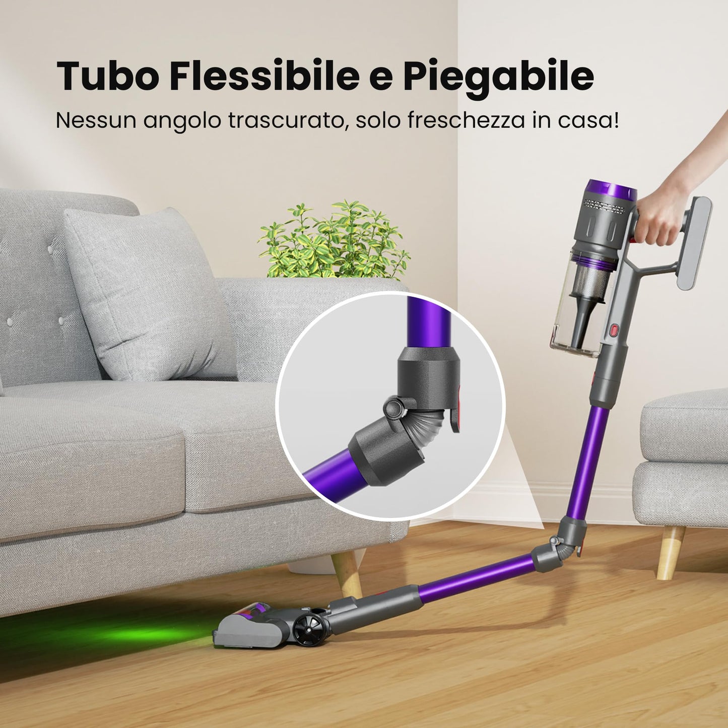 Aspirapolvere Senza Fili Potente, 600W/58000Pa/75Min, Scopa Elettrica Senza Fili con Tubo Flessibile da 1 m, Tosatrice e Spazzola per Animali, Autoportante per Tappeti/Pavimenti/Peli Animali