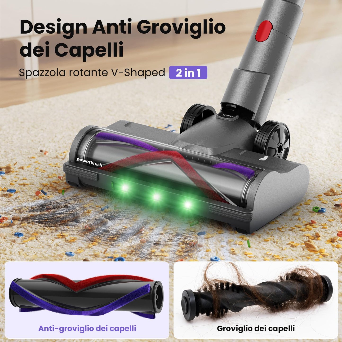 Aspirapolvere Senza Fili 600W/58kPa/75 Min, NOVAX T80 Pure, Scopa Elettrica Senza Fili con Tubo Piegabile, Aspirapolvere Senza Filo Antiacari per Materassi, per Tappeti/Pavimenti/Peli Animali