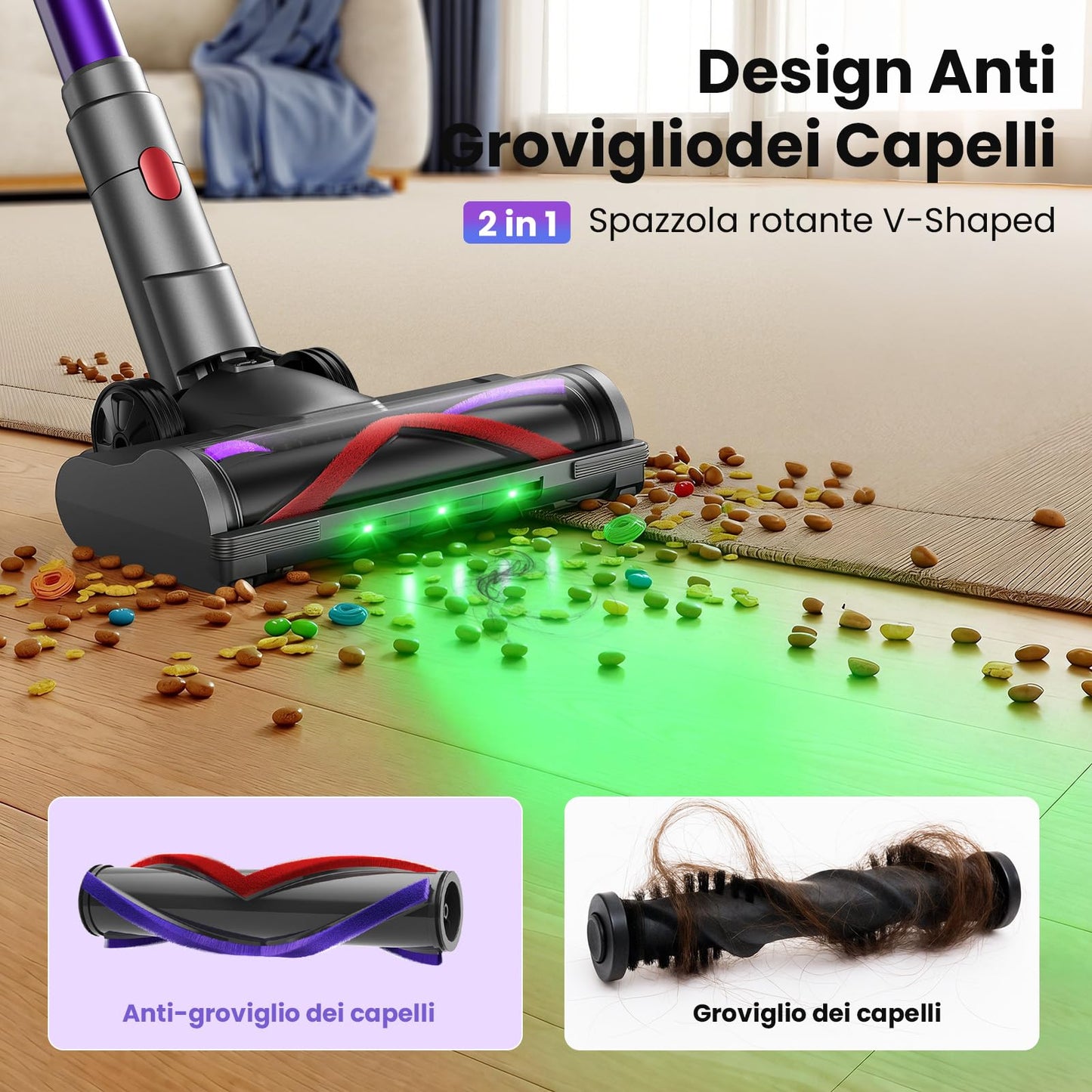Aspirapolvere Senza Fili 90 Min, 600W/58000Pa, Scopa Elettrica Senza Fili, Aspirapolvere Senza Filo con LED Touchscreen, Autoportante Anti-Avvolgimento per Tappeti/Pavimenti/Peli Animali