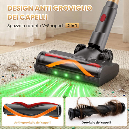 Aspirapolvere Senza Fili, 600W/58kPa/150 Min, Scopa Elettrica Senza Fili con Tubo Pieghevole, Aspirapolvere Senza Filo Antiacari per Materassi, Autoportante per Tappeti/Pavimenti/Peli Animali
