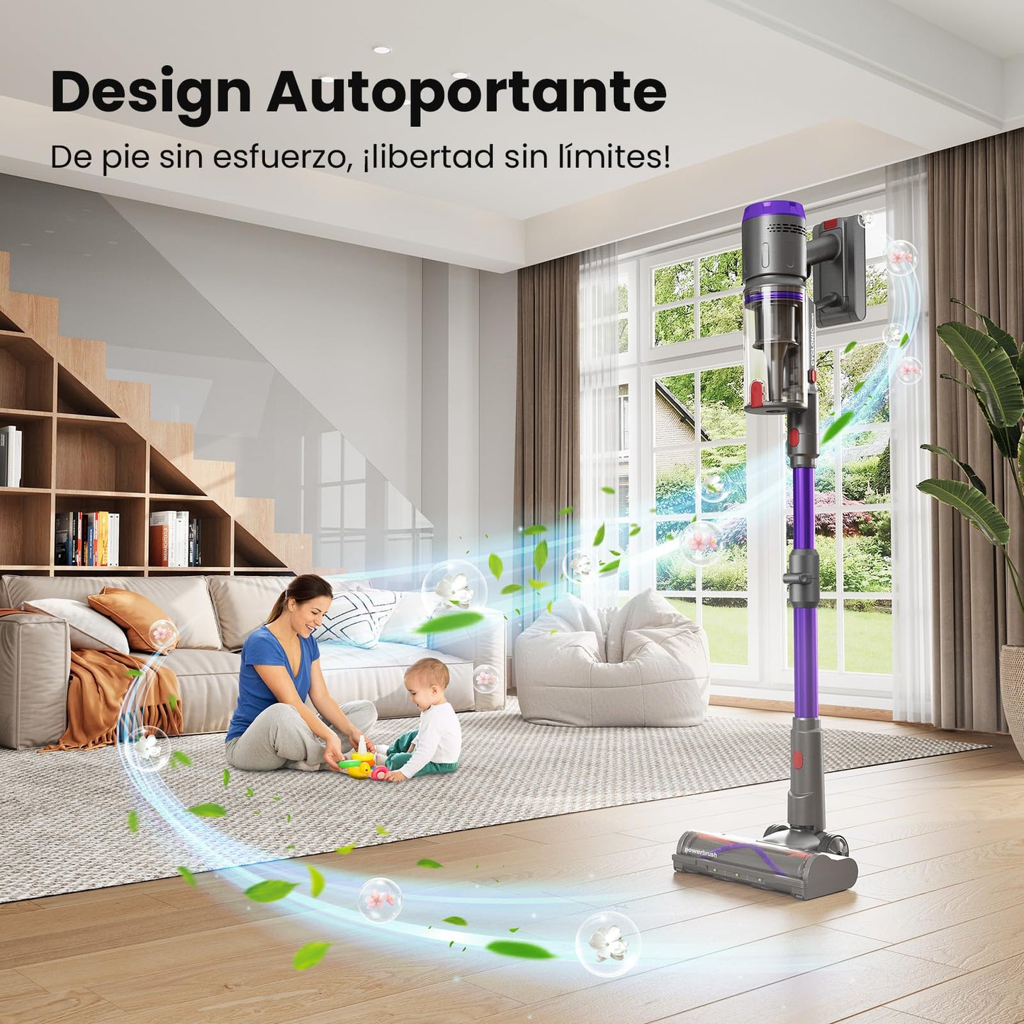 Aspirapolvere Senza Fili 600W/58kPa/75 Min, NOVAX T80 Pure, Scopa Elettrica Senza Fili con Tubo Piegabile, Aspirapolvere Senza Filo Antiacari per Materassi, per Tappeti/Pavimenti/Peli Animali